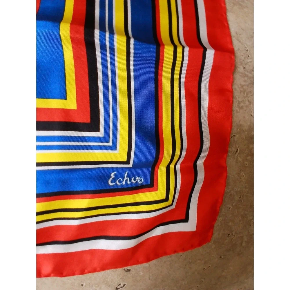Vintage Echo Red White Blue Geometric Silk Square Scarf 22